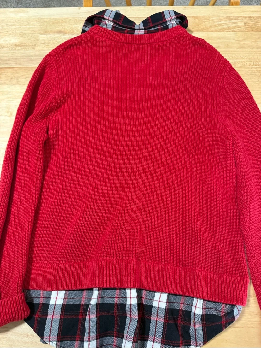 Lauren Ralph Lauren Women’s Layered Sweater Shirt Red Plaid Knit Top XL